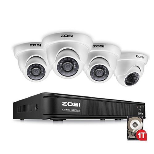 ZOSI 8 Channel HD-TVI 1080p CCTV Camera Security System,1080p 4-in-1 Surveillance DVR Recorder with 1TB HDD and (4) 2.0MP 1920TVL Outdoor/Indoor Day N