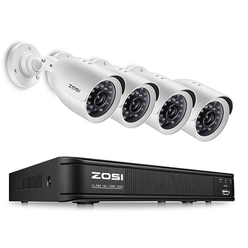 ZOSI 720P 8-Channel Home Security Camera System,1080N HD-TVI CCTV DVR Recorder and (4)1.0MP 720P(1280TVL) Night Vision Indoor